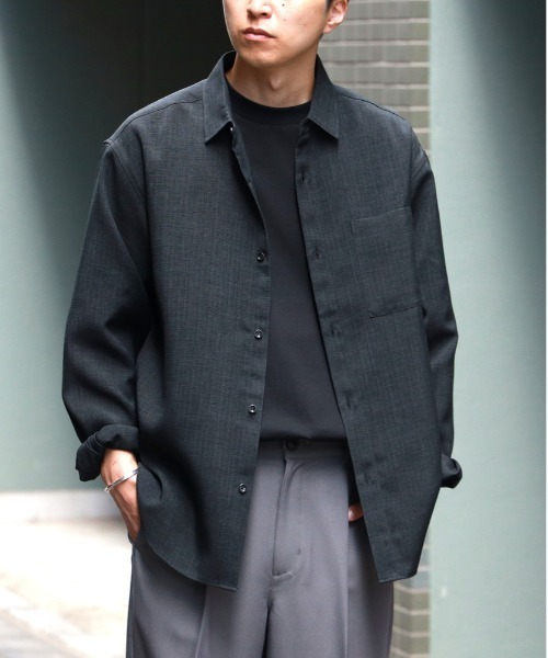 BACK NUMBER】リネンライクレギュラーカラーロングスリーブシャツ