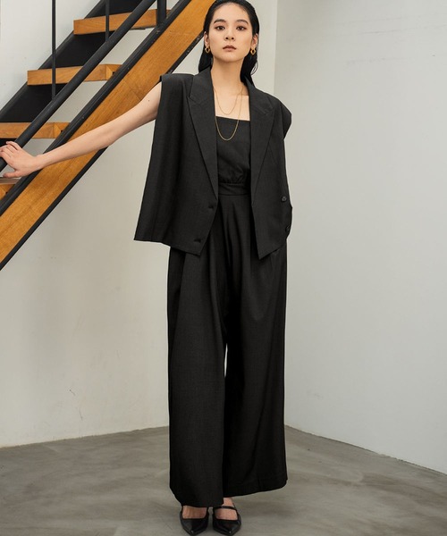 セール】テーラードジレ シアーブラウス オールインワン パンツドレス