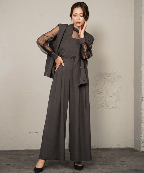 セール】テーラードジレ シアーブラウス オールインワン パンツドレス