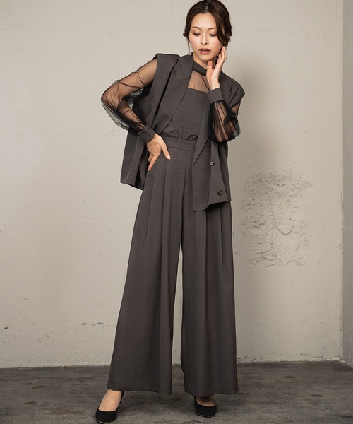 セール】テーラードジレ シアーブラウス オールインワン パンツドレス