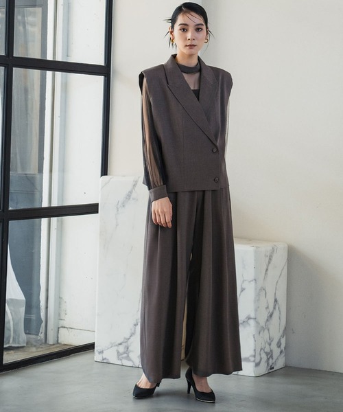 セール】テーラードジレ シアーブラウス オールインワン パンツドレス
