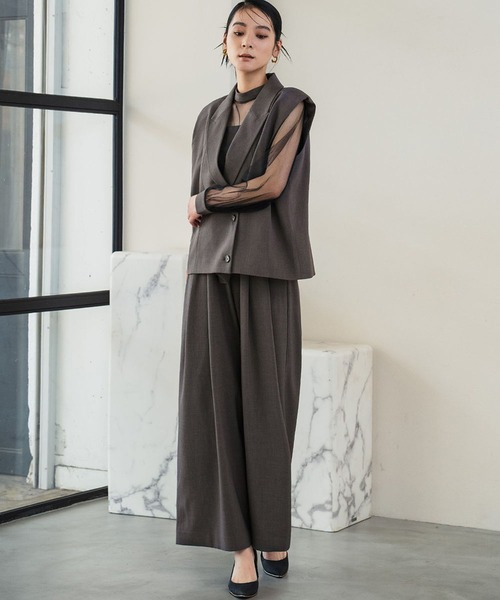 セール】テーラードジレ シアーブラウス オールインワン パンツドレス