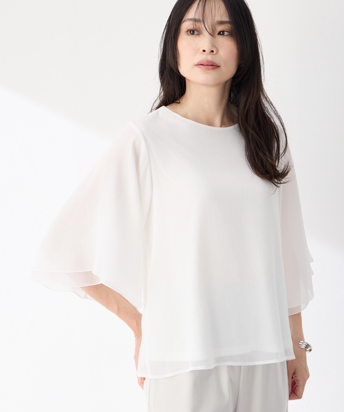 A/C DESIGN BY ALPHA CUBIC（エーシーデザインバイアルファキュービック）の「シアーケープスリーブプルオーバー（Tシャツ/カットソー・レディース・オフホワイト/ブルー/ブラック・M/L）」の2枚目の写真