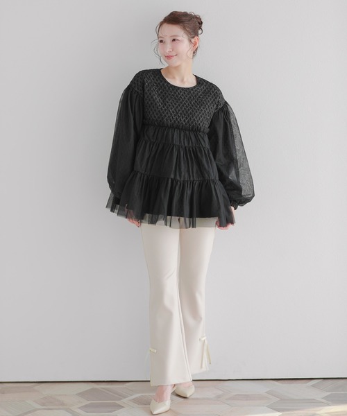 Fit more(フィットモア)の「サイドスリットリボンフレアパンツ(その他パンツ・レディース・ベージュ/ネイビー/ブラック・S/PS/M)」の8枚目の写真
