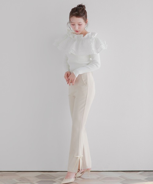 Fit more(フィットモア)の「サイドスリットリボンフレアパンツ(その他パンツ・レディース・ベージュ/ネイビー/ブラック・S/PS/M)」の10枚目の写真