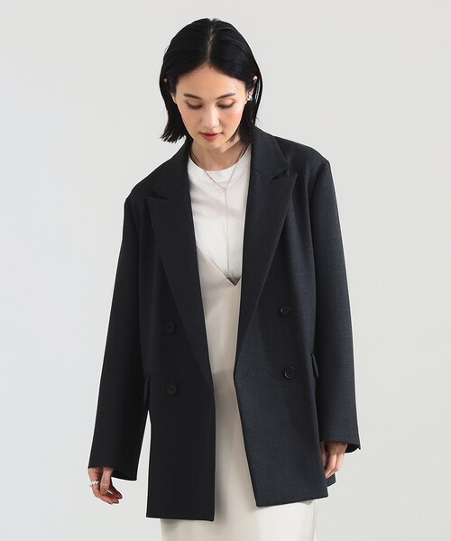 セール】ダブルクロス ロング ジャケット（テーラードジャケット