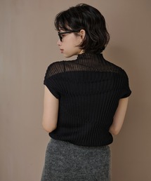 linen blend high neck lib knit /リネンブレンドハイネックリブニットトップス