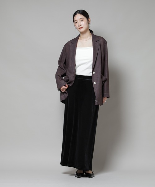 NANO universe（ナノユニバース）の「ベロアカットナロースカート(セットアップ可)（スカート・レディース・グリーン系その他4/レッド系その他/ブラック・FREE）」の6枚目の写真