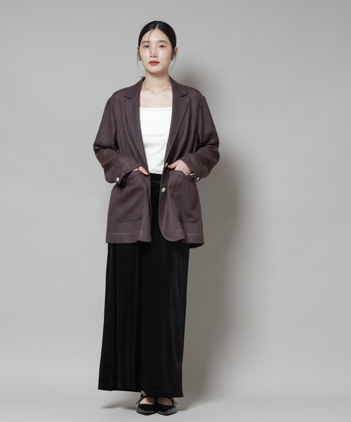 NANO universe（ナノユニバース）の「ベロアカットナロースカート(セットアップ可)（スカート・レディース・グリーン系その他4/レッド系その他/ブラック・FREE）」の7枚目の写真