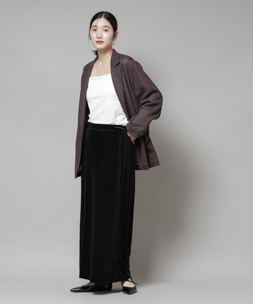 NANO universe（ナノユニバース）の「ベロアカットナロースカート(セットアップ可)（スカート・レディース・グリーン系その他4/レッド系その他/ブラック・FREE）」の8枚目の写真