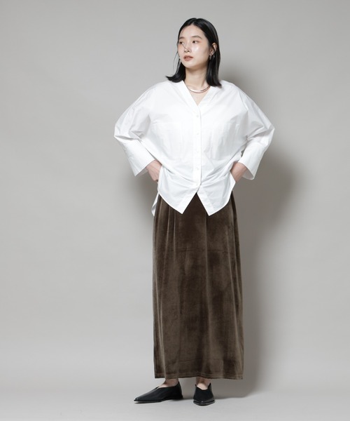 NANO universe（ナノユニバース）の「ベロアカットナロースカート(セットアップ可)（スカート・レディース・グリーン系その他4/レッド系その他/ブラック・FREE）」の13枚目の写真