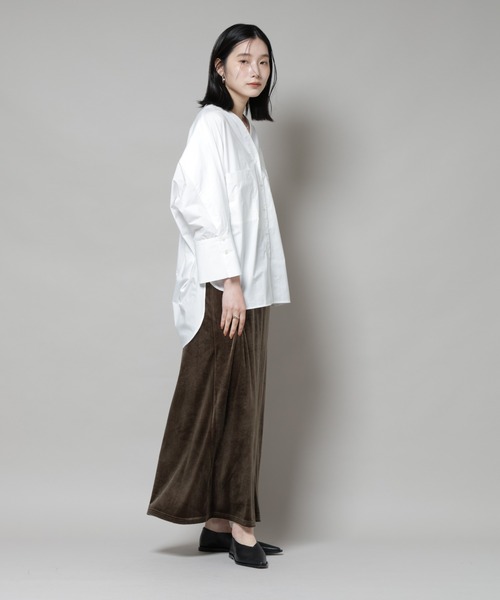 NANO universe（ナノユニバース）の「ベロアカットナロースカート(セットアップ可)（スカート・レディース・グリーン系その他4/レッド系その他/ブラック・FREE）」の16枚目の写真