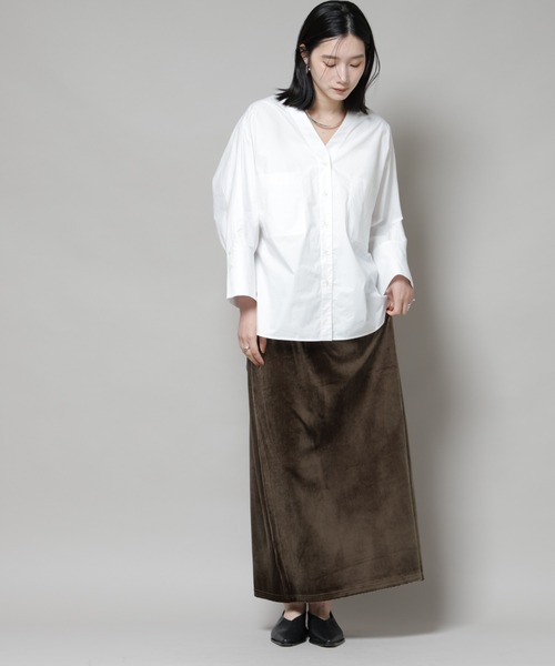 NANO universe（ナノユニバース）の「ベロアカットナロースカート(セットアップ可)（スカート・レディース・グリーン系その他4/レッド系その他/ブラック・FREE）」の17枚目の写真