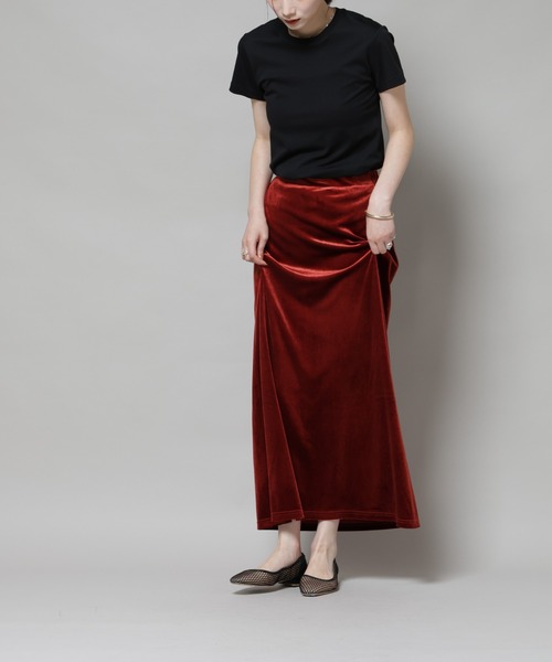 NANO universe（ナノユニバース）の「ベロアカットナロースカート(セットアップ可)（スカート・レディース・グリーン系その他4/レッド系その他/ブラック・FREE）」の22枚目の写真