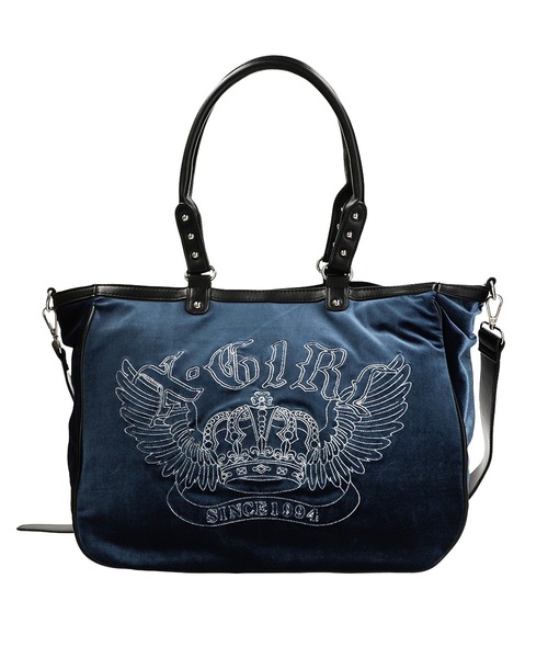 X-girl（エックスガール）の「VELOUR 2WAY BAG（ショルダーバッグ・レディース・ブラック/ネイビー・ONE SIZE）」の4枚目の写真