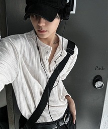 COSYHARU | ベロアリブヘンリーネックニットTシャツ(Tシャツ/カットソー)