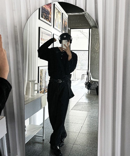 COSYHARU（コシハル）の「ベロアリブヘンリーネックニットTシャツ（Tシャツ/カットソー・メンズ・ブラック/グレー/アイボリー・FREE）」の11枚目の写真