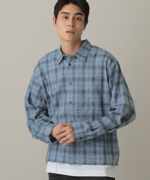 ALAND（エーランド）の「LAND MUSEUM／リップルチェック長袖シャツ（シャツ/ブラウス・メンズ・グレー/ブルー・MEDIUM/LARGE）」の2枚目の写真