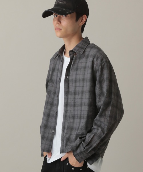 ALAND（エーランド）の「LAND MUSEUM／リップルチェック長袖シャツ（シャツ/ブラウス・メンズ・グレー/ブルー・MEDIUM/LARGE）」の13枚目の写真