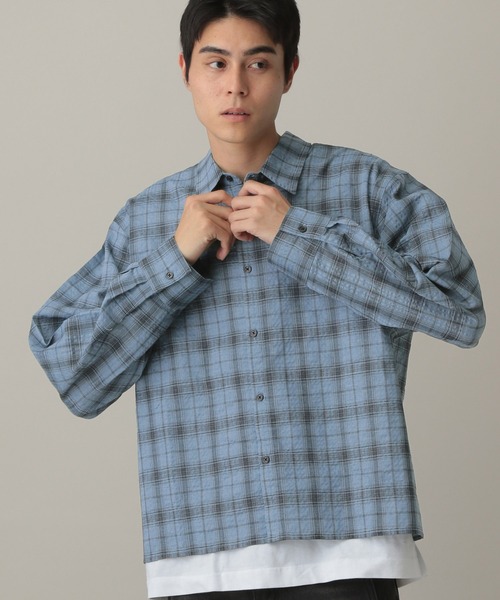 ALAND（エーランド）の「LAND MUSEUM／リップルチェック長袖シャツ（シャツ/ブラウス・メンズ・グレー/ブルー・MEDIUM/LARGE）」の20枚目の写真