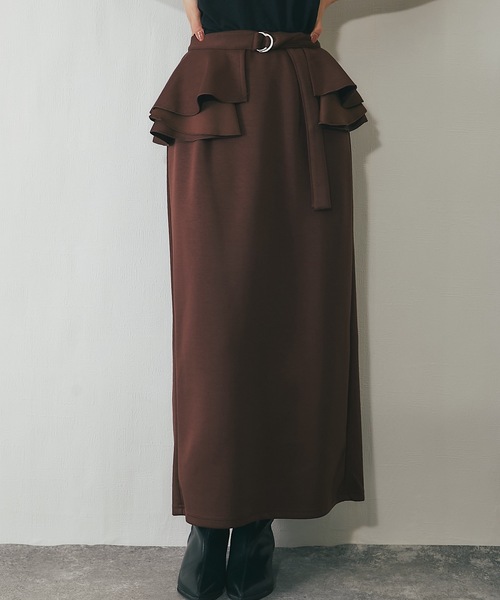 ANOTHER S（アナザーエス）の「ラップフリル付きポンチ素材スカート（スカート・レディース・チャコールグレー/ブラック/ブラウン/アイボリー・M）」の4枚目の写真