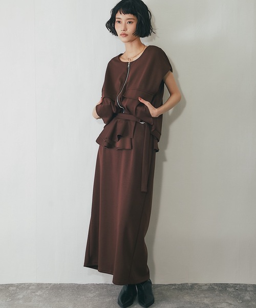 ANOTHER S（アナザーエス）の「ラップフリル付きポンチ素材スカート（スカート・レディース・チャコールグレー/ブラック/ブラウン/アイボリー・M）」の16枚目の写真