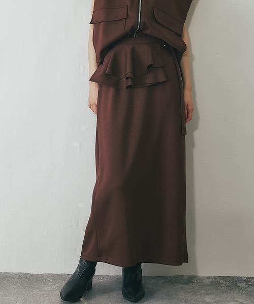 ANOTHER S（アナザーエス）の「ラップフリル付きポンチ素材スカート（スカート・レディース・チャコールグレー/ブラック/ブラウン/アイボリー・M）」の15枚目の写真