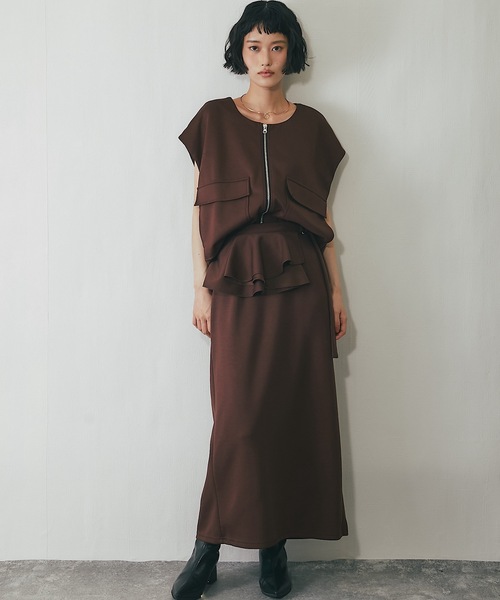 ANOTHER S（アナザーエス）の「ラップフリル付きポンチ素材スカート（スカート・レディース・チャコールグレー/ブラック/ブラウン/アイボリー・M）」の18枚目の写真