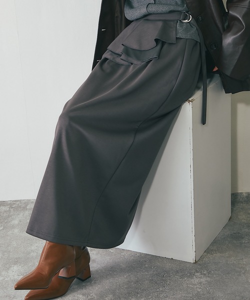 ANOTHER S（アナザーエス）の「ラップフリル付きポンチ素材スカート（スカート・レディース・チャコールグレー/ブラック/ブラウン/アイボリー・M）」の8枚目の写真