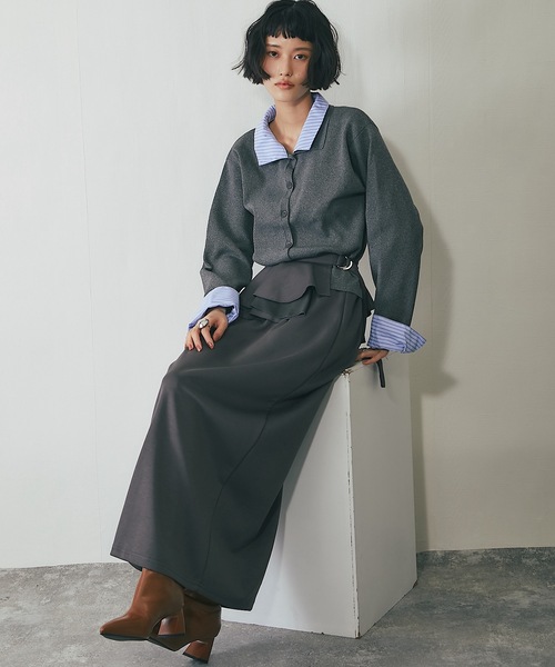 ANOTHER S（アナザーエス）の「ラップフリル付きポンチ素材スカート（スカート・レディース・チャコールグレー/ブラック/ブラウン/アイボリー・M）」の5枚目の写真