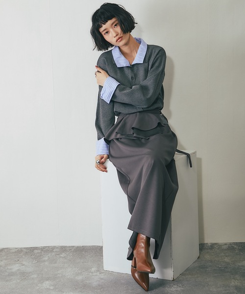 ANOTHER S（アナザーエス）の「ラップフリル付きポンチ素材スカート（スカート・レディース・チャコールグレー/ブラック/ブラウン/アイボリー・M）」の7枚目の写真