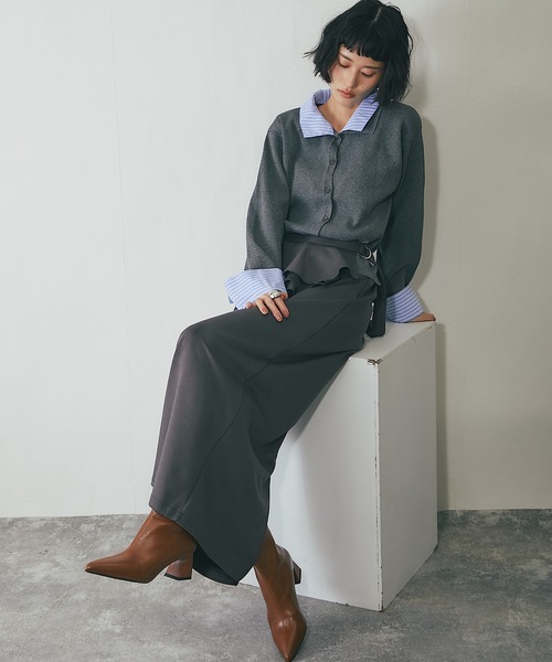 ANOTHER S（アナザーエス）の「ラップフリル付きポンチ素材スカート（スカート・レディース・チャコールグレー/ブラック/ブラウン/アイボリー・M）」の9枚目の写真