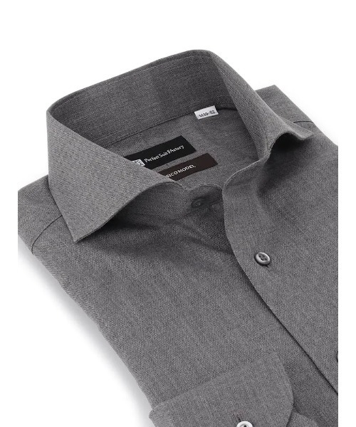 Perfect Suit FActory(パーフェクトスーツファクトリー)の「【ノンアイロン】ウールライク 長袖ワイシャツ【クラシコ】カッタウェイ グレー/ブルー(ビジネスシャツ・メンズ・ブルー/グレー・LL/L/M/S/3L)」の2枚目の写真