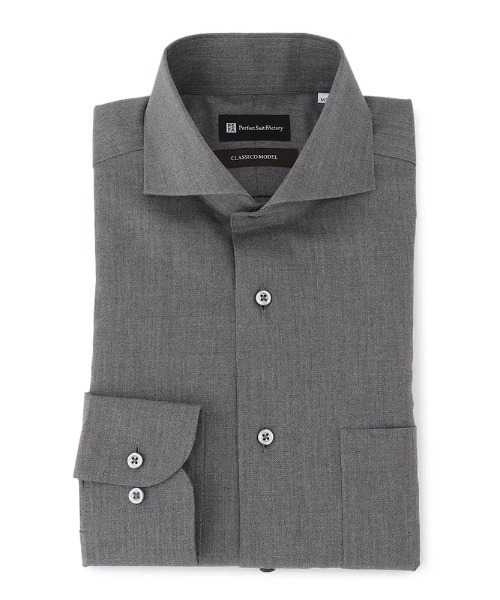 Perfect Suit FActory(パーフェクトスーツファクトリー)の「【ノンアイロン】ウールライク 長袖ワイシャツ【クラシコ】カッタウェイ グレー/ブルー(ビジネスシャツ・メンズ・ブルー/グレー・LL/L/M/S/3L)」の4枚目の写真