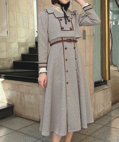 an another angelus（アンアナザーアンジェラス）の「【セットアップ】配色使いミニ千鳥ショートジャケットセットアップ（セットアップ・レディース・ブラック×グレー/ベージュ・FREE）」の5枚目の写真