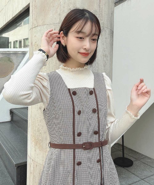 an another angelus（アンアナザーアンジェラス）の「【セットアップ】配色使いミニ千鳥ショートジャケットセットアップ（セットアップ・レディース・ブラック×グレー/ベージュ・FREE）」の8枚目の写真