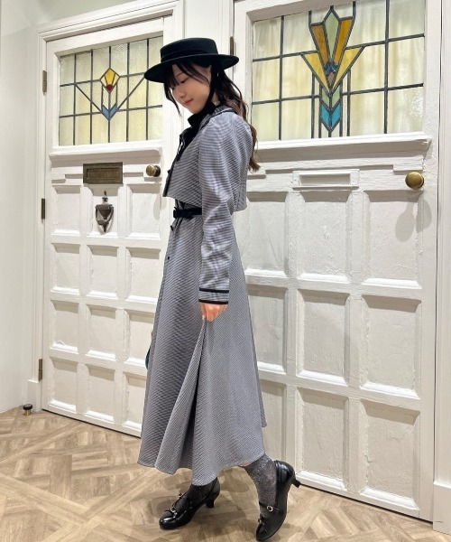 セットアップ】配色使いミニ千鳥ショートジャケットセットアップ