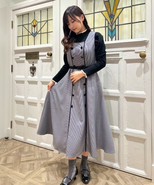 セットアップ】配色使いミニ千鳥ショートジャケットセットアップ