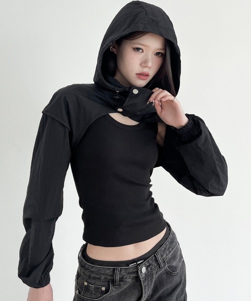 Vipoa(ヴィポア)の「NYLON LOOSE CROP JACKET(ブルゾン・レディース・ブラック/ホワイト/グリーン系その他・FREE)」の19枚目の写真