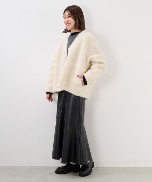 MICA&DEAL(マイカ&ディール)の「リバーシブルVネックボアコート(その他アウター・レディース・ブラウン/オフホワイト/ベージュ・FREE)」の5枚目の写真