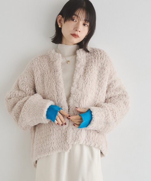 hunch（ハンチ）の「ノーカラー ファーコート（ノーカラーコート・レディース・ブラウン系その他/グレー系その他/アイボリー・FREE）」の2枚目の写真