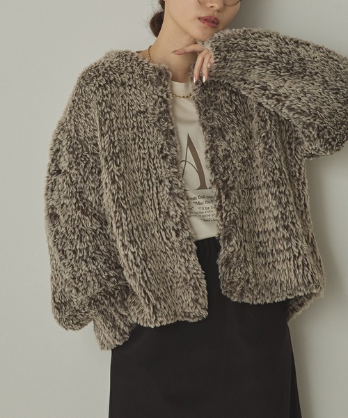 hunch（ハンチ）の「ノーカラー ファーコート（ノーカラーコート・レディース・ブラウン系その他/グレー系その他/アイボリー・FREE）」の17枚目の写真