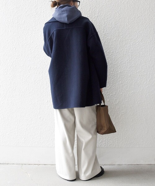 シップス　ウール コクーン ミディ ダブル コート　ネイビー　36 シップス ウール コクーン ミディ ダブル コート ネイビー 36