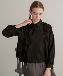 PATOU パトゥ フリルリボンシャツ　黒　⭐︎ ストリート ブラック（黒）系 PATOU(パトゥ) ブラウス・シャツ
