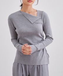 アシンメトリー サイドギャザー デザイン ニット トップス
