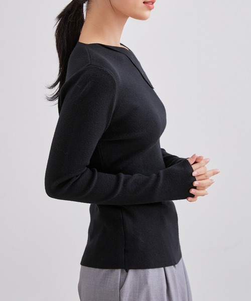 Lace Ladies（レースレディース）の「アシンメトリー サイドギャザー デザイン ニット トップス（ニット/セーター・レディース・ブラック/ベージュ/ホワイト/グレー・FREE）」の17枚目の写真