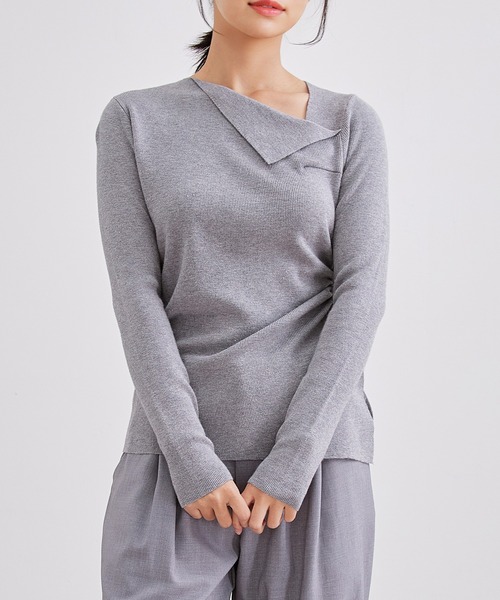 Lace Ladies（レースレディース）の「アシンメトリー サイドギャザー デザイン ニット トップス（ニット/セーター・レディース・ブラック/ベージュ/ホワイト/グレー・FREE）」の20枚目の写真