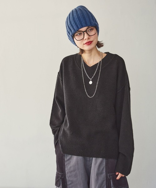 エアリーダブルコアスパンVネックプルオーバー（ニット/セーター