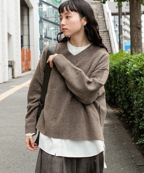 エアリーダブルコアスパンVネックプルオーバー（ニット/セーター