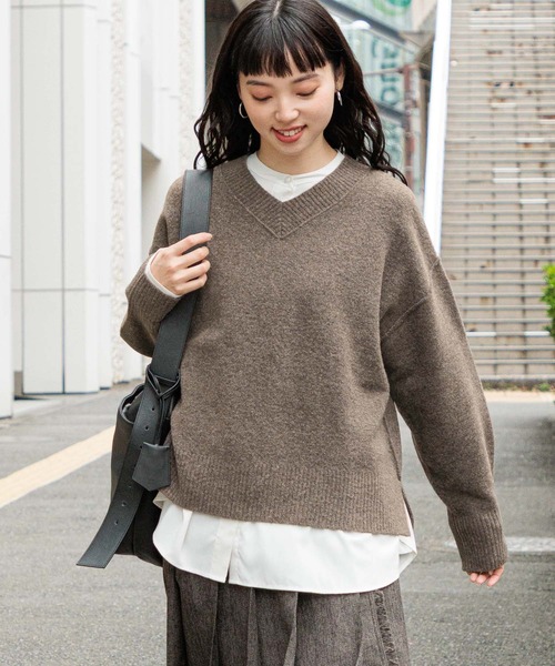 エアリーダブルコアスパンVネックプルオーバー（ニット/セーター